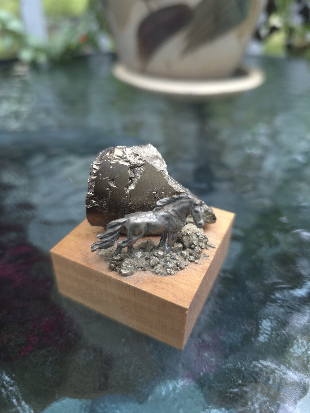 Vintage Miniature Metallic Horse And Pyrite